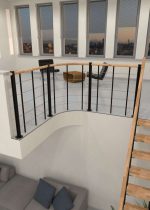 Rambarde de parapet avec cordes inférieures et rampe en bois ronde – Image 2