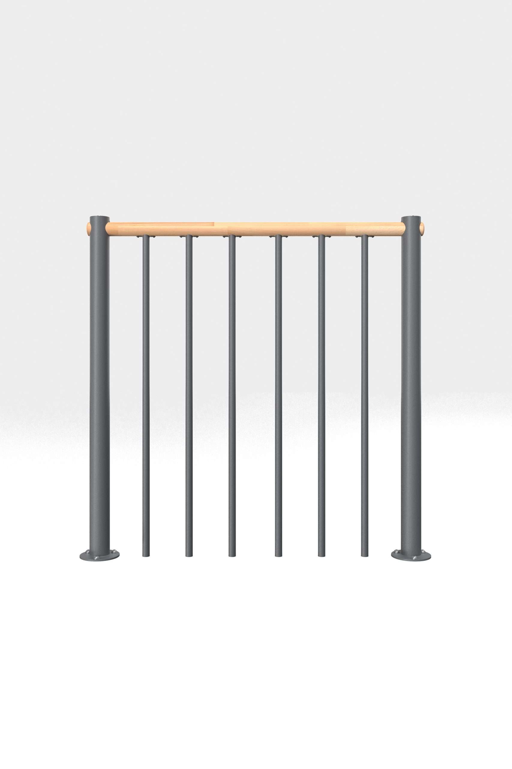 Bruestungsgelaender_Staebe_Holz_Buche_grau_gerade_1 Rambarde de parapet avec barres verticales et rampe en bois droite – Image 1