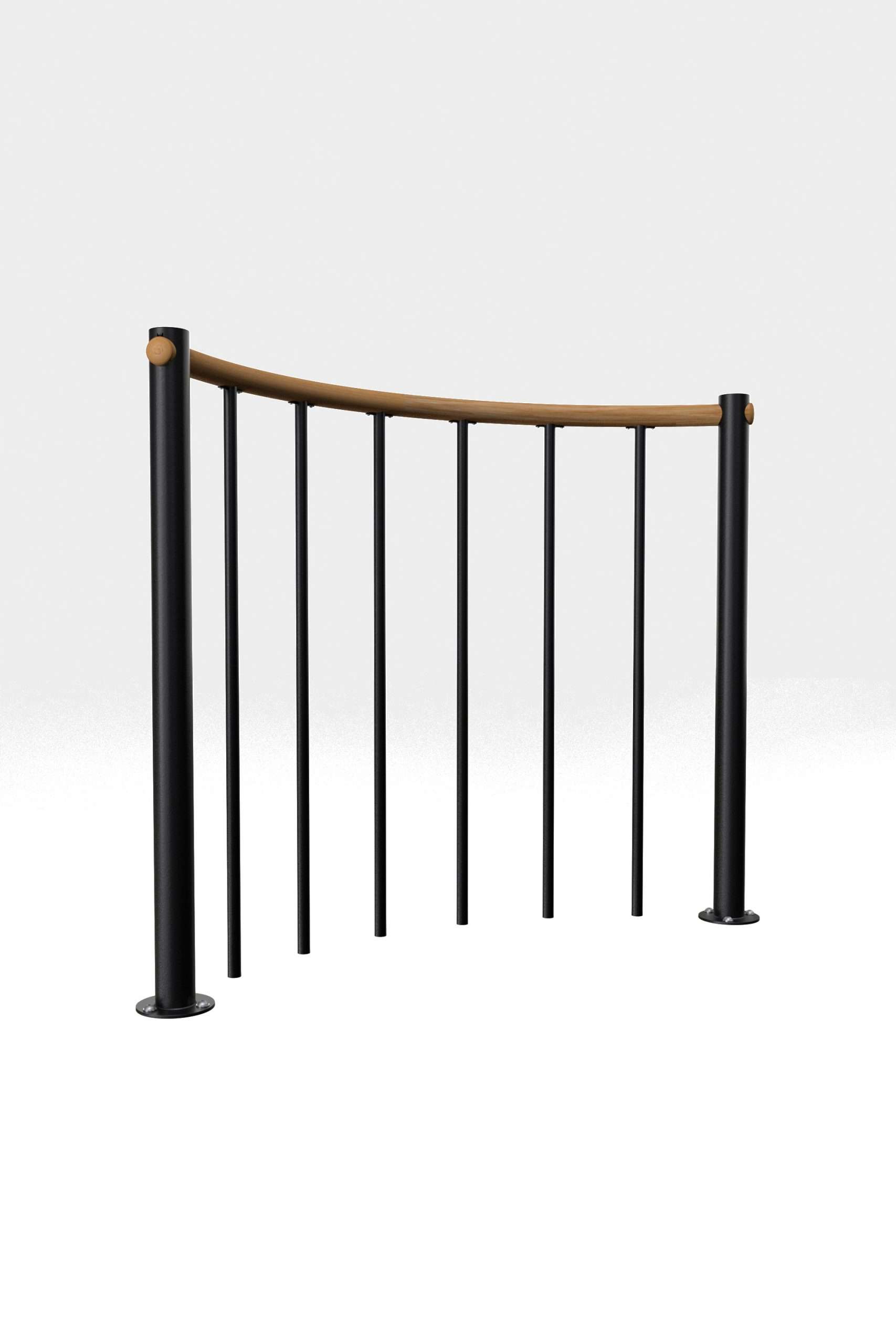 Rambarde de parapet avec barres verticales et rampe en bois ronde