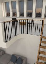Rambarde de parapet avec barres verticales et rampe en bois droite – Image 2